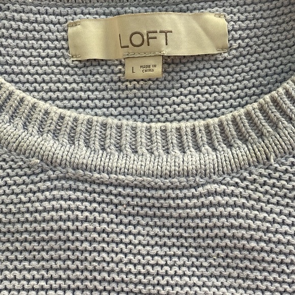 LOFT Balloon Sleeve Periwinkle Knit Cotton Crew Neck Sweater Size Large - Picture 3 of 5
